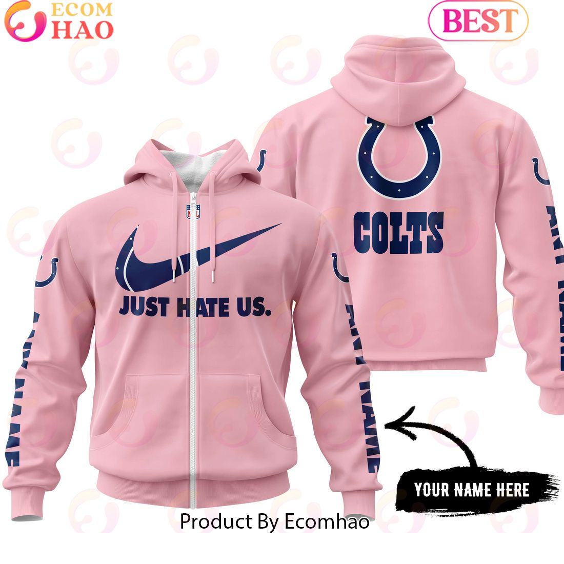 Just Hate Us Pink Custom Name Indianapolis Colts Hoodie