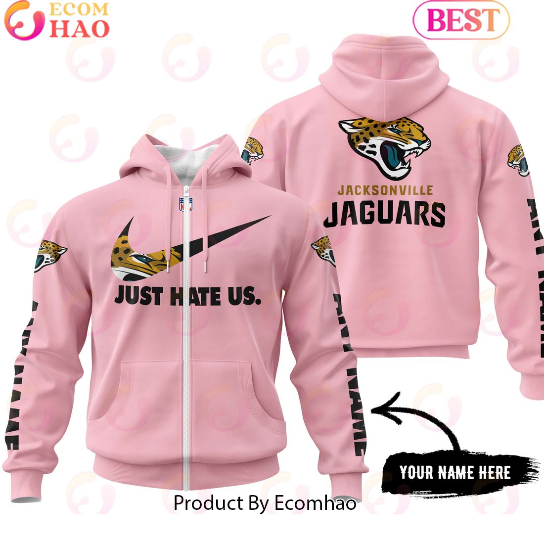 Just Hate Us Pink Custom Name Jacksonville Jaguars Hoodie