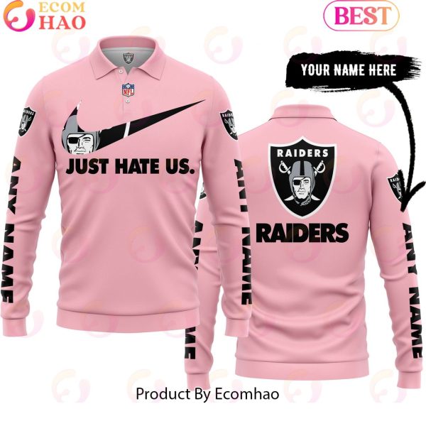 Just Hate Us Pink Custom Name Las Vegas Raiders Hoodie
