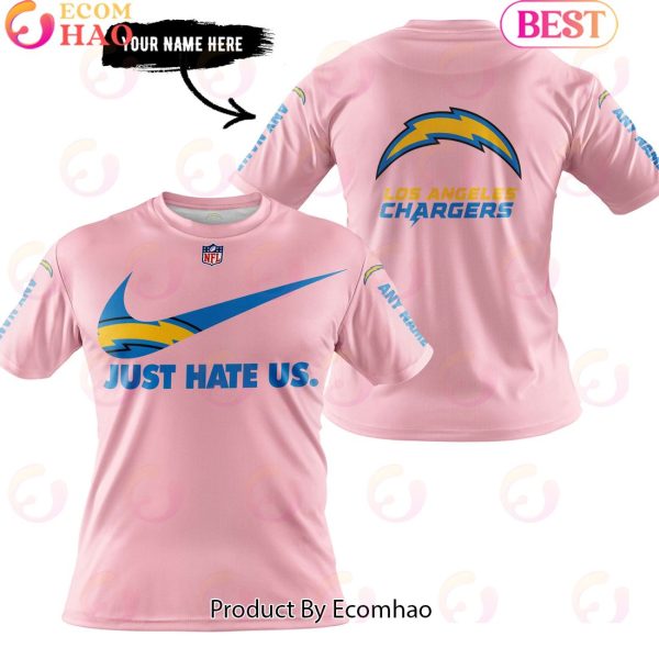 Just Hate Us Pink Custom Name Los Angeles Chargers Hoodie