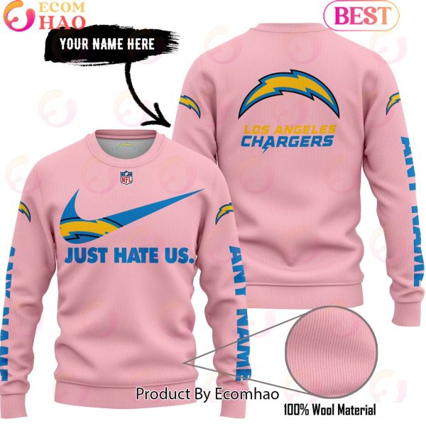Just Hate Us Pink Custom Name Los Angeles Chargers Hoodie