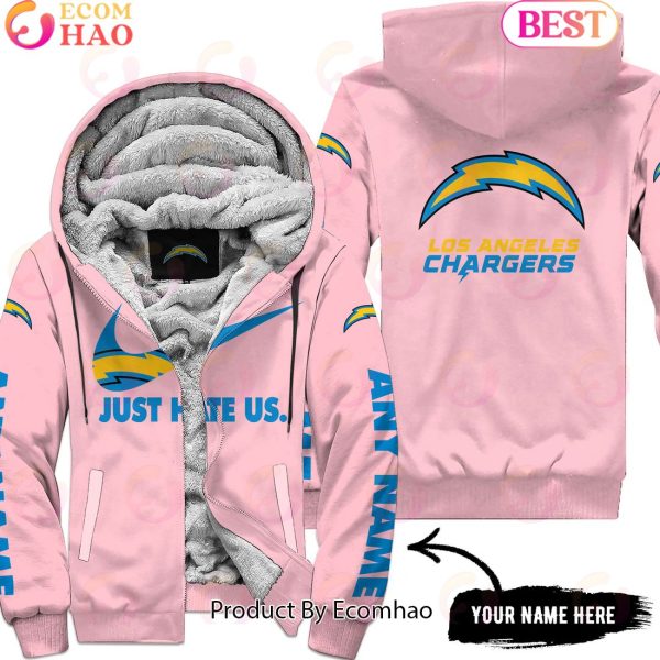 Just Hate Us Pink Custom Name Los Angeles Chargers Hoodie