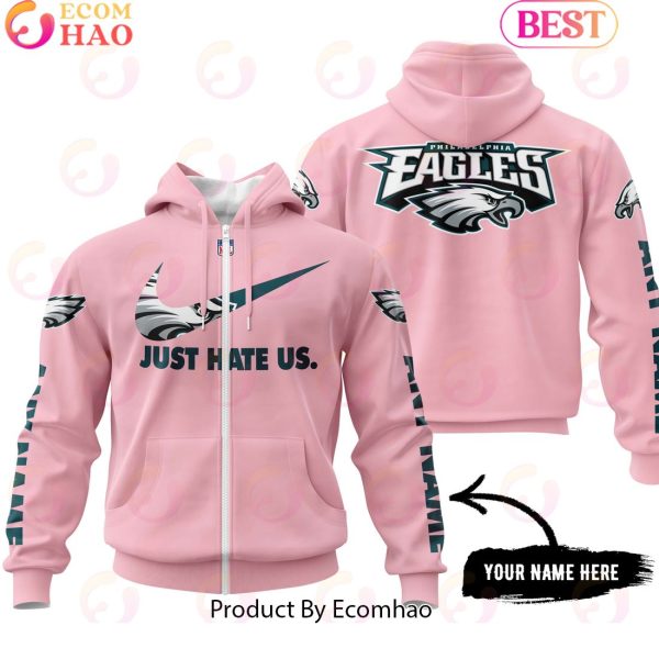 Just Hate Us Pink Custom Name Philadelphia Eagles Hoodie