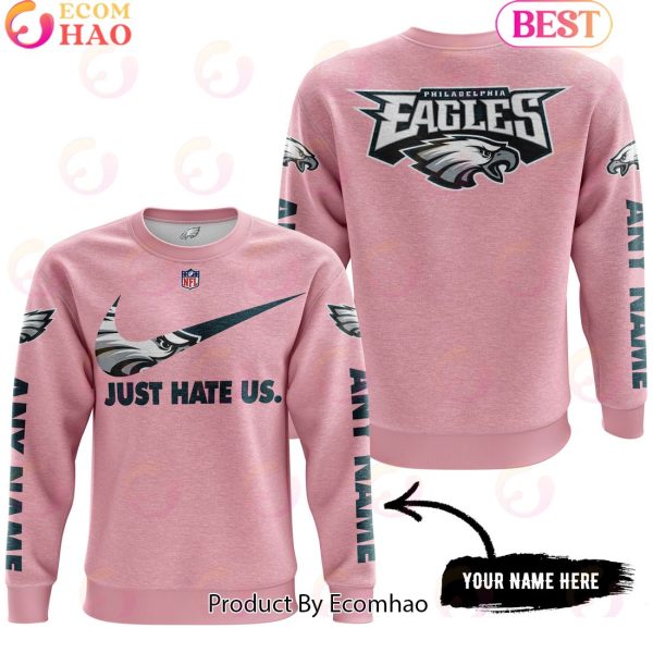 Just Hate Us Pink Custom Name Philadelphia Eagles Hoodie
