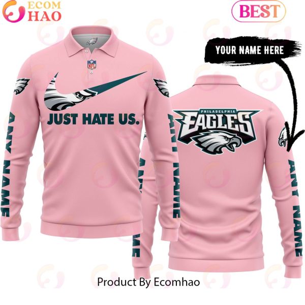 Just Hate Us Pink Custom Name Philadelphia Eagles Hoodie