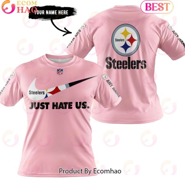 Just Hate Us Pink Custom Name Pittsburgh Steelers Hoodie