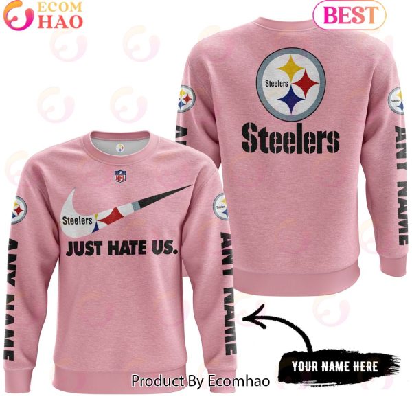 Just Hate Us Pink Custom Name Pittsburgh Steelers Hoodie