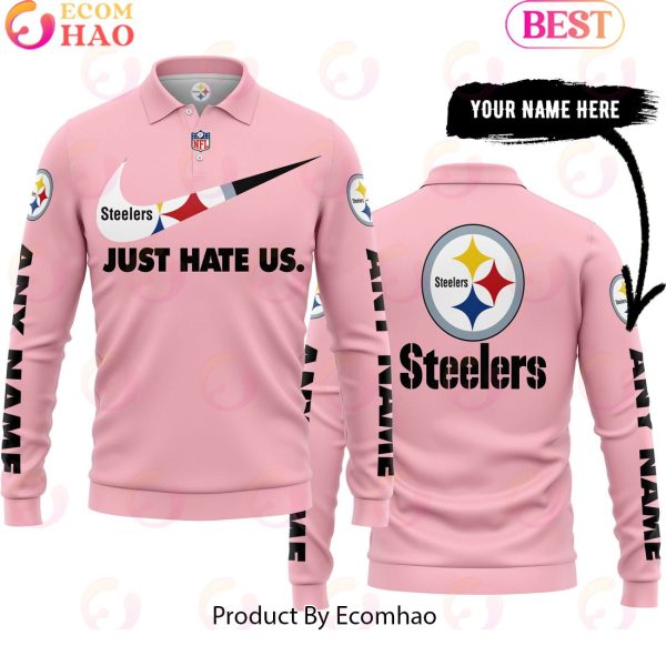 Just Hate Us Pink Custom Name Pittsburgh Steelers Hoodie