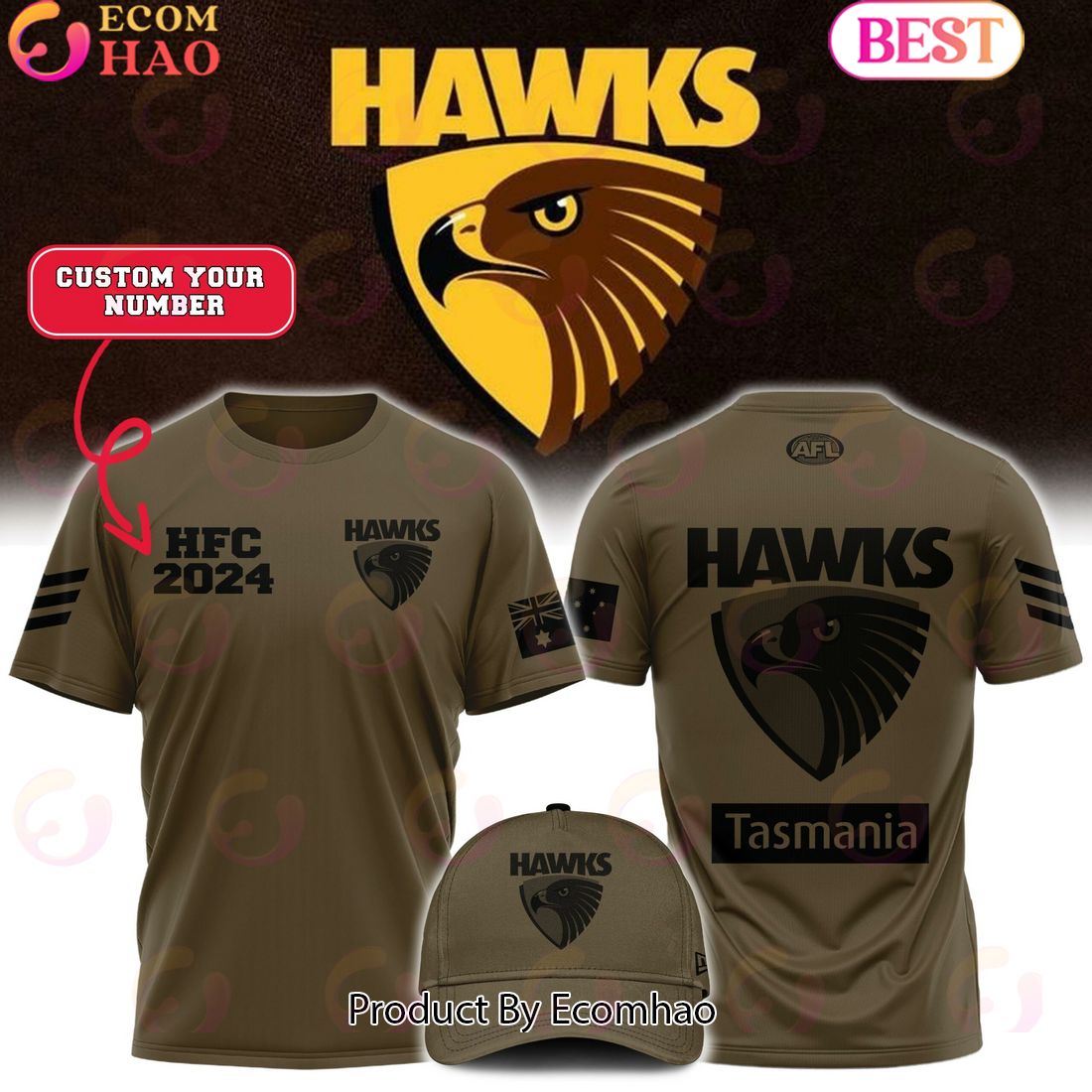 AFL Hawthorn Hawks Football Club Limited Edition Army Tee