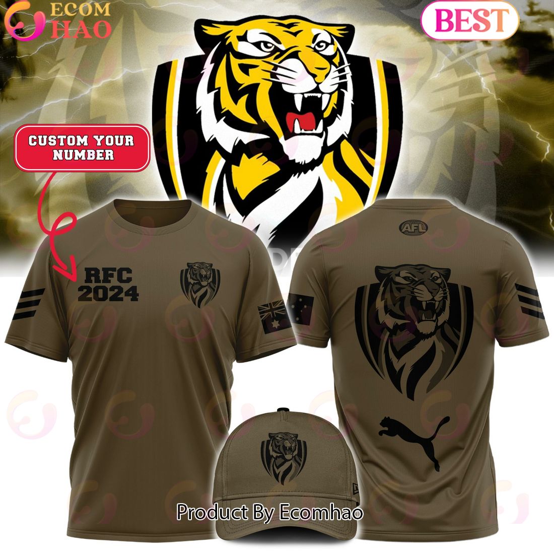 AFL Richmond Tigers Football Club Limited Edition Army Tee