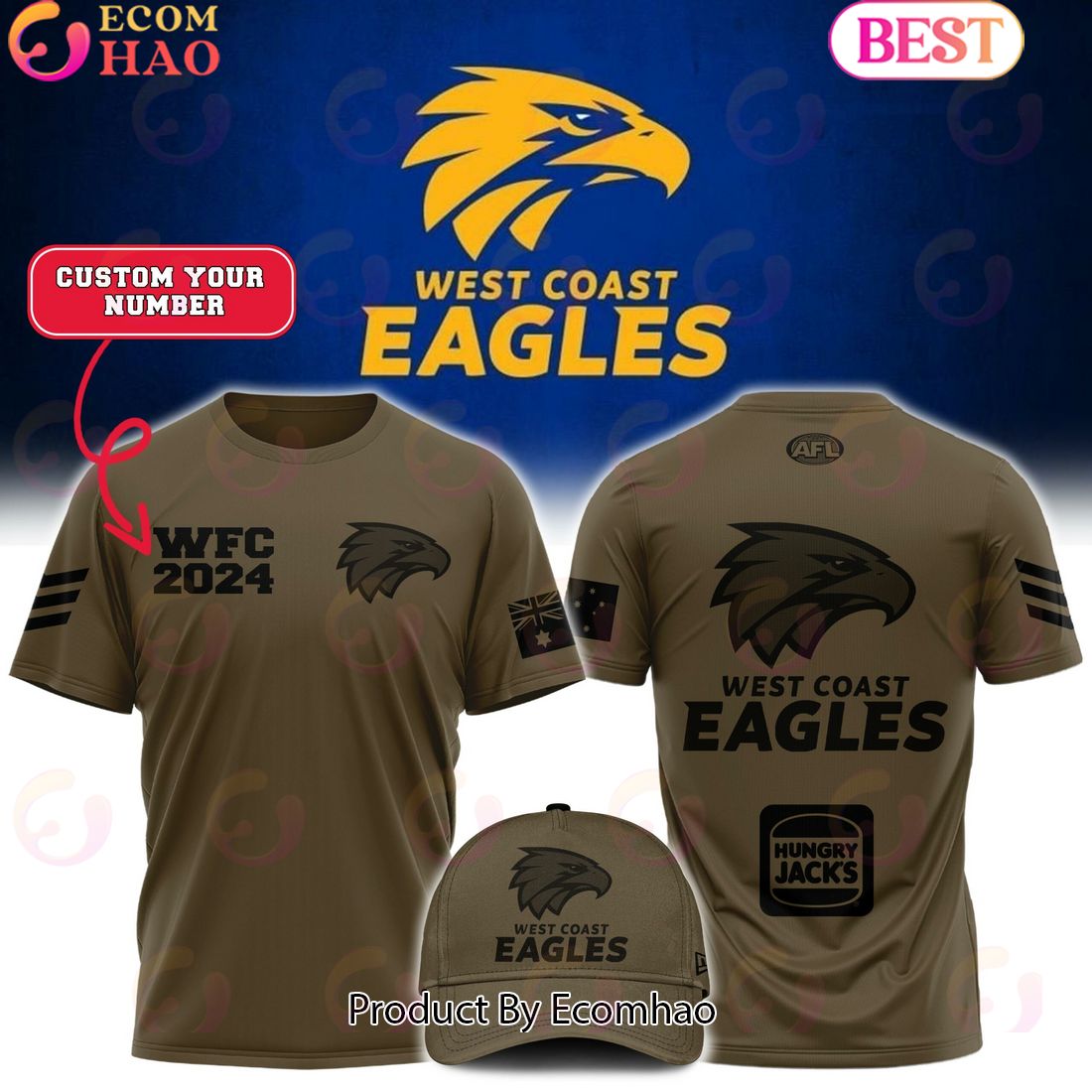 AFL West Coast Eagles Football Club Limited Edition Army Tee