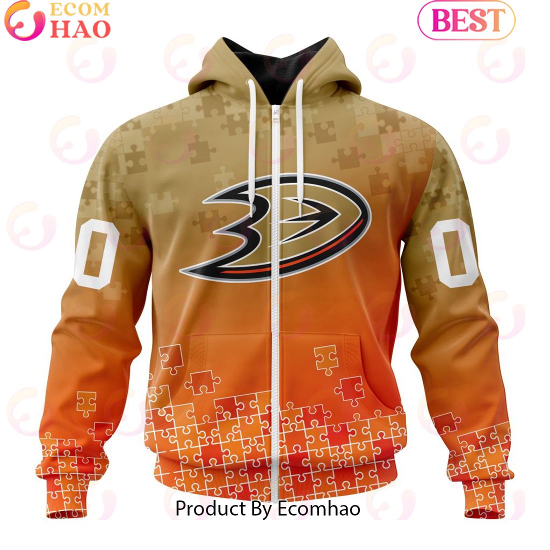 Personalized NHL Anaheim Ducks Special Autism Awareness Design ST2403 3D Hoodie