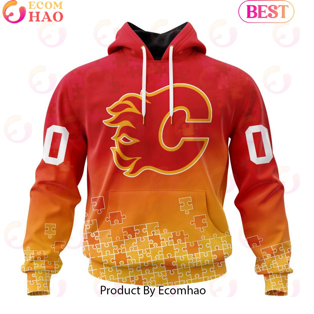 Personalized NHL Calgary Flames Special Autism Awareness Design ST2403 3D Hoodie