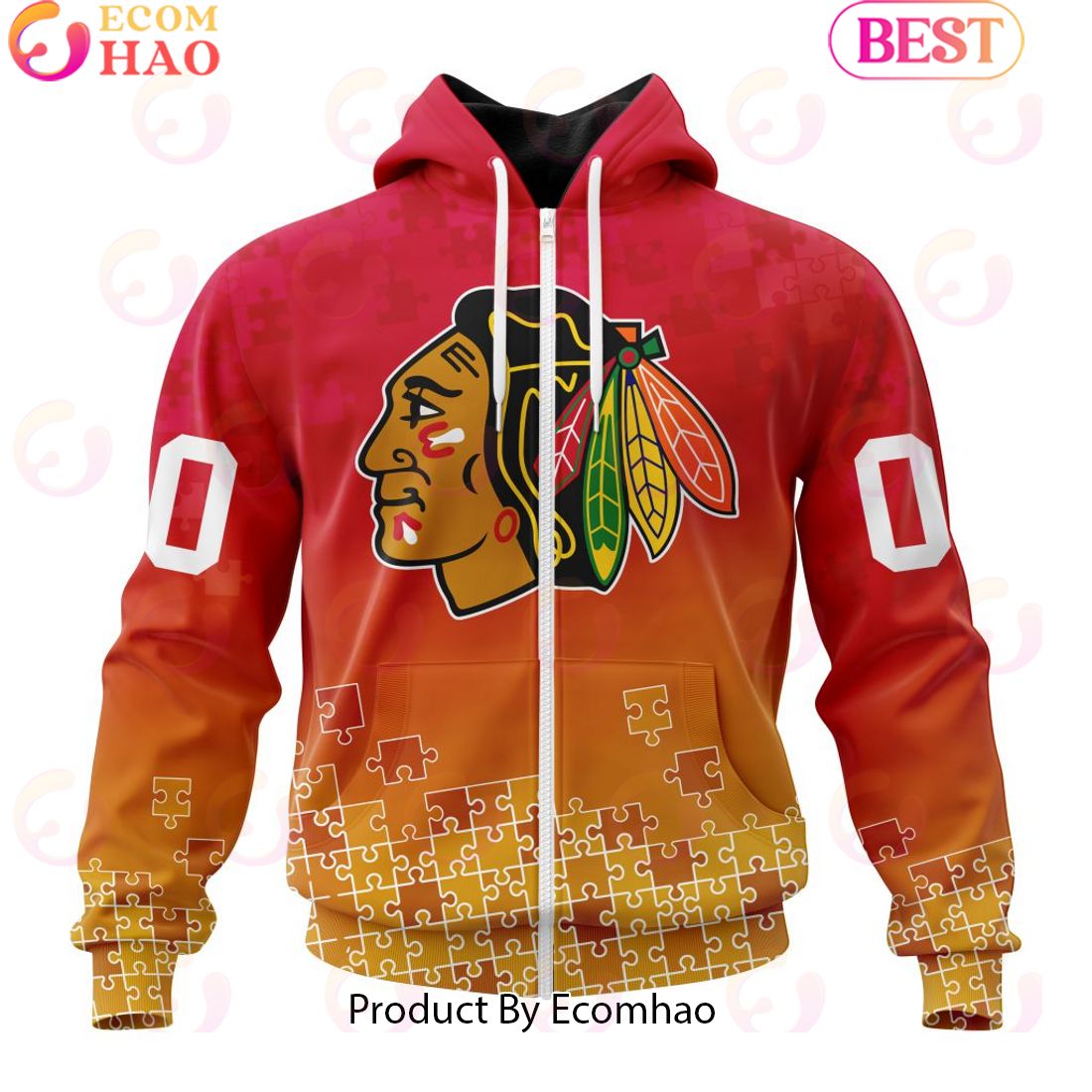 Personalized NHL Chicago Blackhawks Special Autism Awareness Design ST2403 3D Hoodie