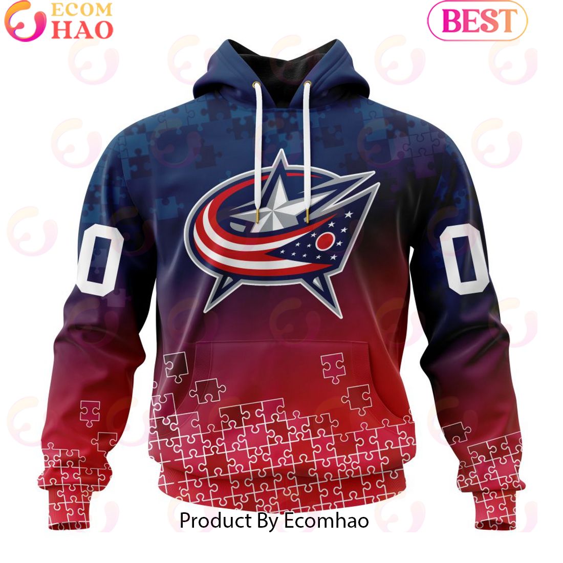 Personalized NHL Columbus Blue Jackets Special Autism Awareness Design ST2403 3D Hoodie