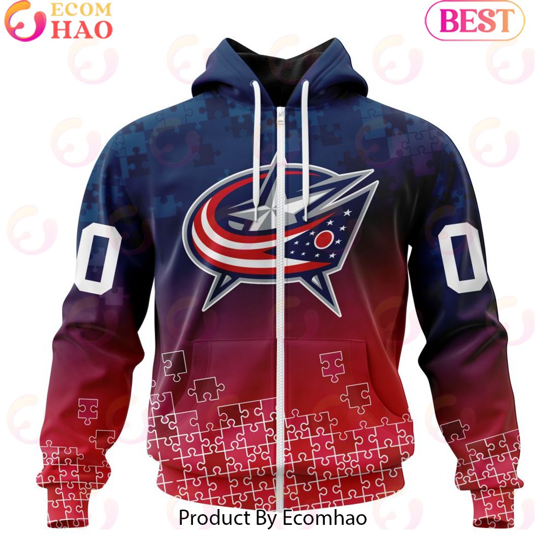 Personalized NHL Columbus Blue Jackets Special Autism Awareness Design ST2403 3D Hoodie