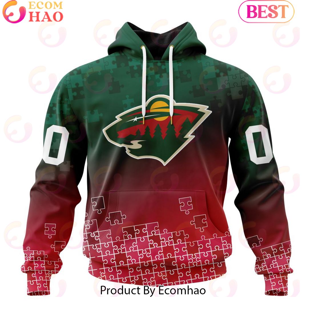 Personalized NHL Minnesota Wild Special Autism Awareness Design ST2403 3D Hoodie