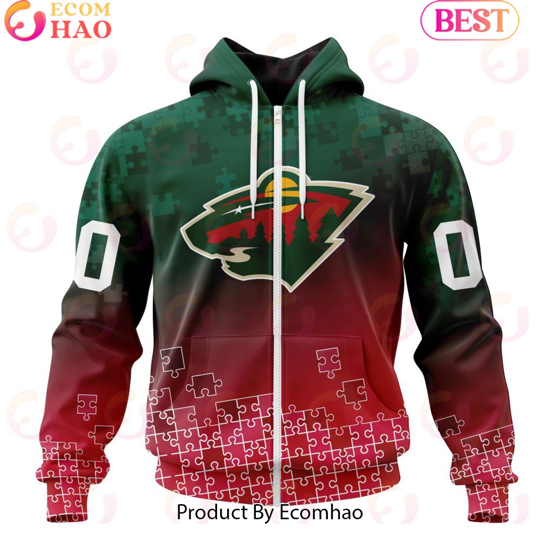 Personalized NHL Minnesota Wild Special Autism Awareness Design ST2403 3D Hoodie