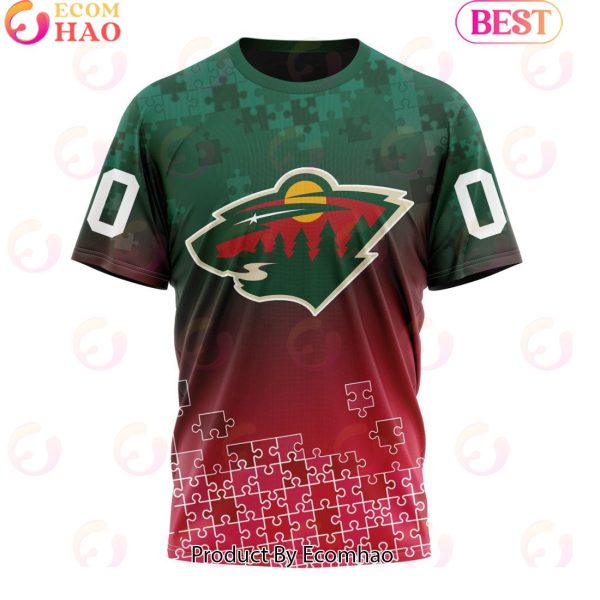 Personalized NHL Minnesota Wild Special Autism Awareness Design ST2403 3D Hoodie