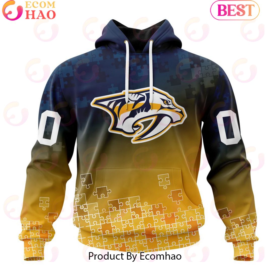 Personalized NHL Nashville Predators Special Autism Awareness Design ST2403 3D Hoodie