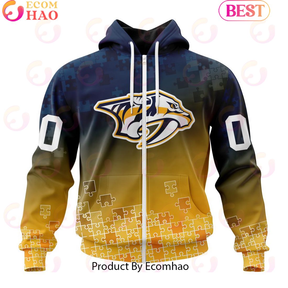 Personalized NHL Nashville Predators Special Autism Awareness Design ST2403 3D Hoodie