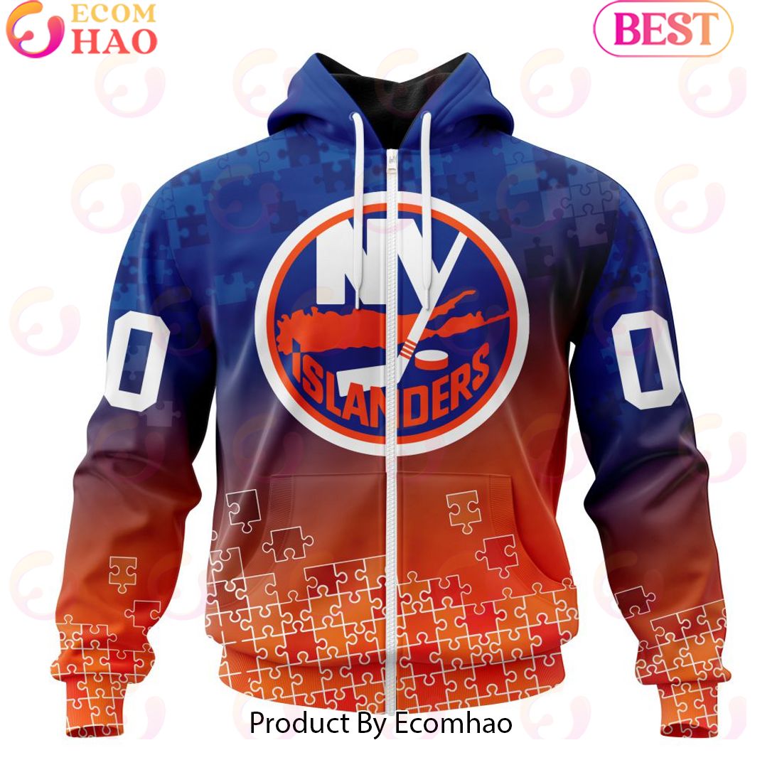 Personalized NHL New York Islanders Special Autism Awareness Design ST2403 3D Hoodie