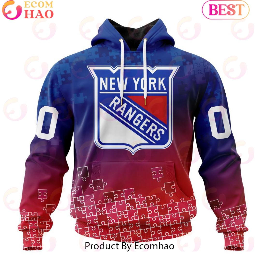 Personalized NHL New York Rangers Special Autism Awareness Design ST2403 3D Hoodie