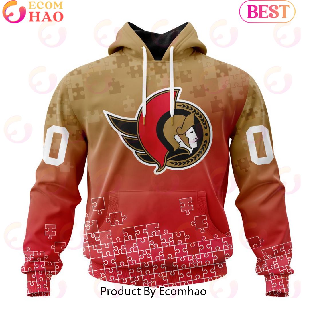 Personalized NHL Ottawa Senators Special Autism Awareness Design ST2403 3D Hoodie