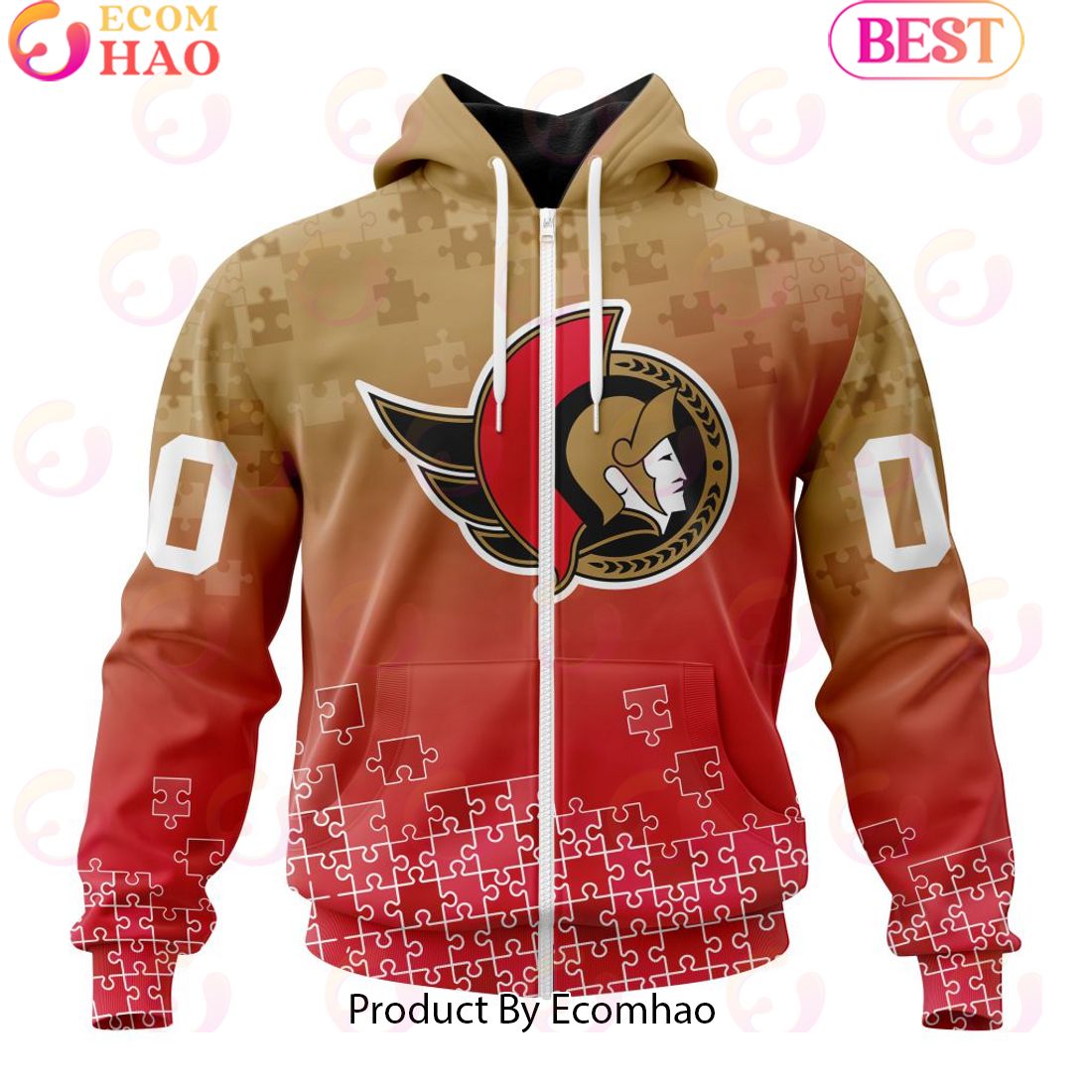 Personalized NHL Ottawa Senators Special Autism Awareness Design ST2403 3D Hoodie