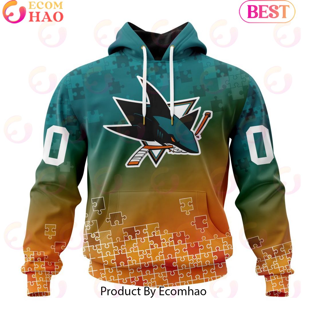 Personalized NHL San Jose Sharks Special Autism Awareness Design ST2403 3D Hoodie