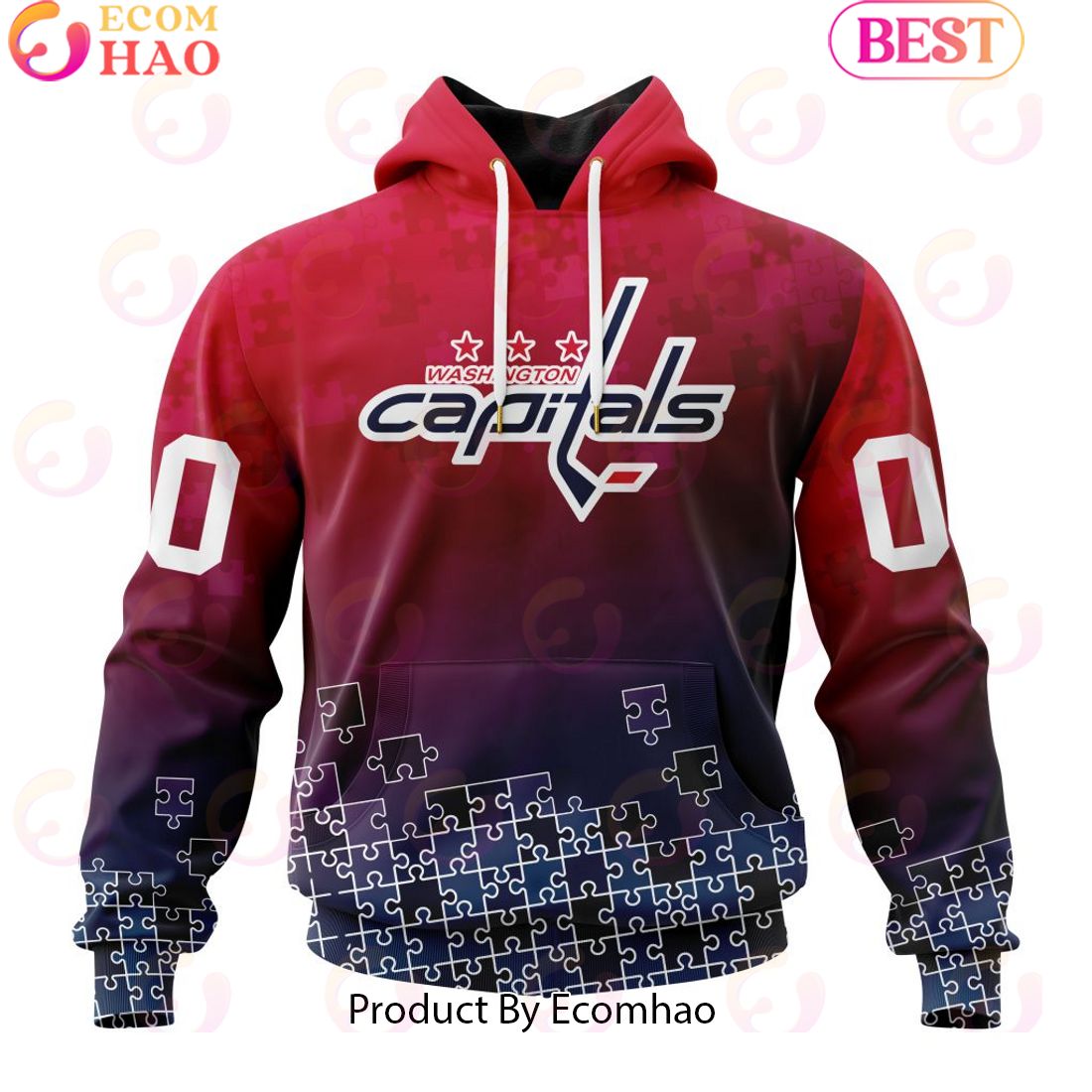 Personalized NHL Washington Capitals Special Autism Awareness Design ST2403 3D Hoodie