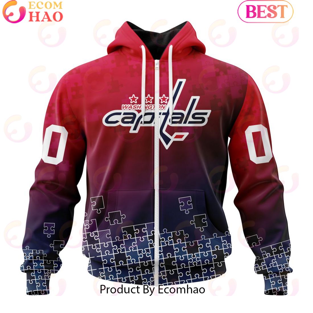 Personalized NHL Washington Capitals Special Autism Awareness Design ST2403 3D Hoodie