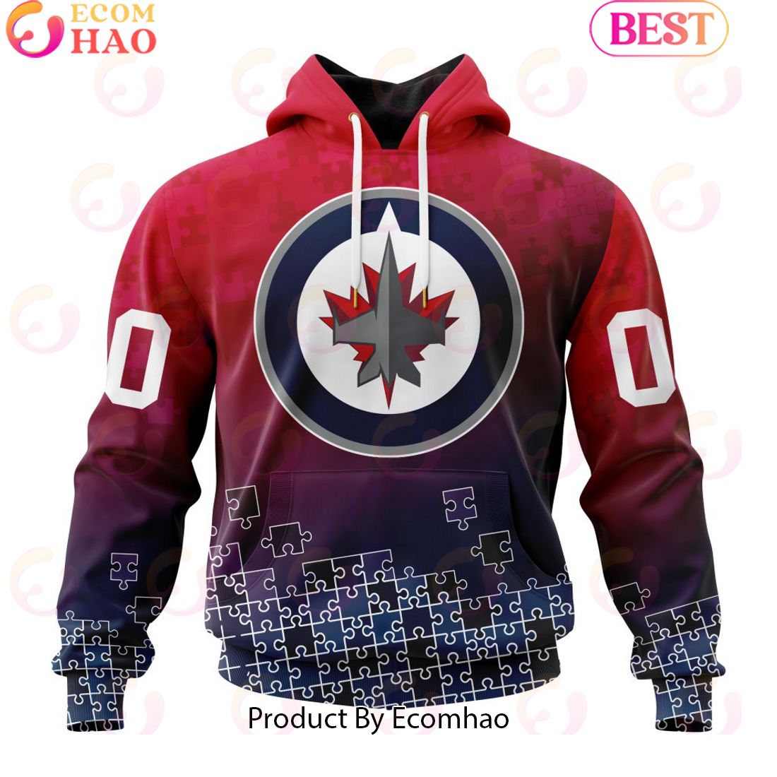 Personalized NHL Winnipeg Jets Special Autism Awareness Design ST2403 3D Hoodie