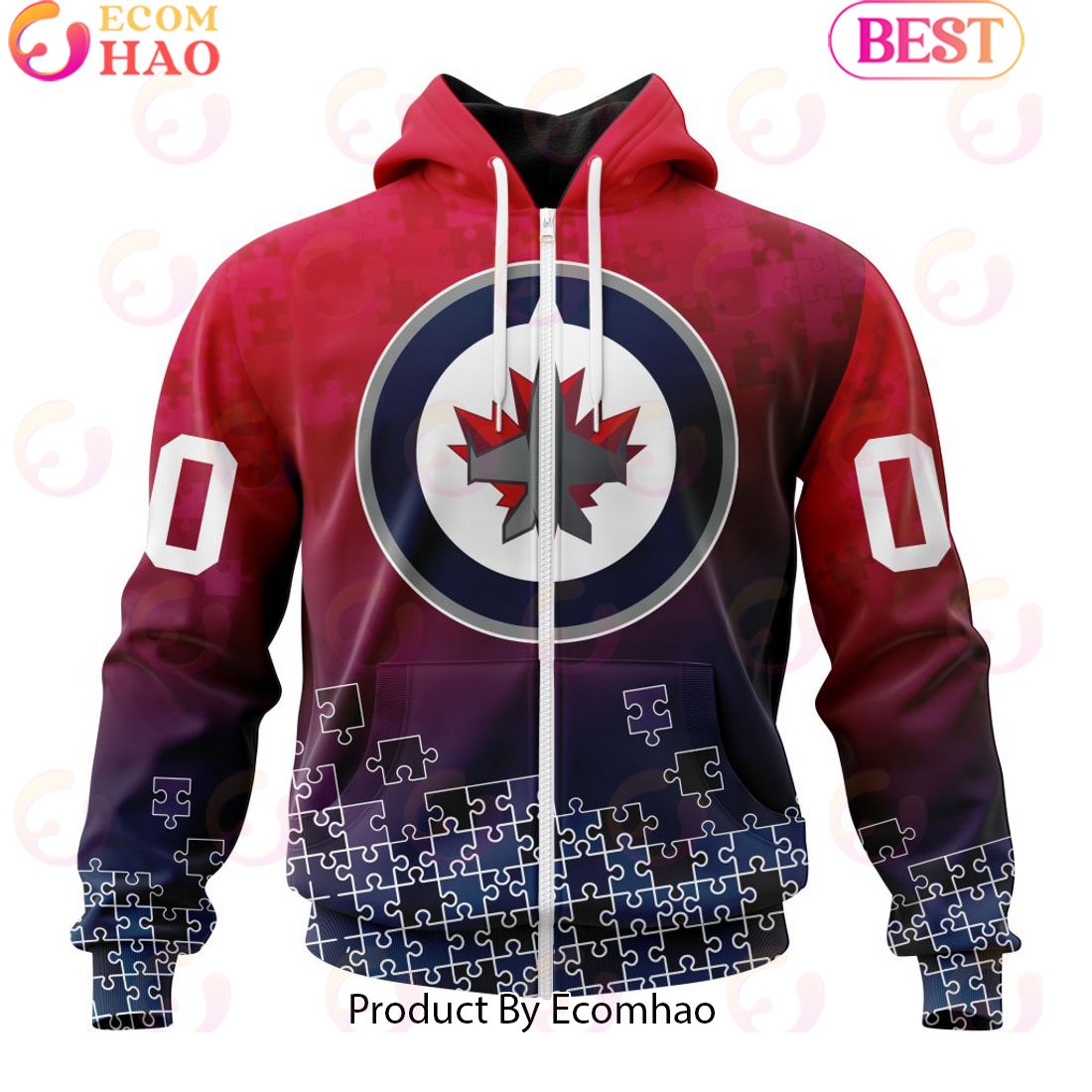 Personalized NHL Winnipeg Jets Special Autism Awareness Design ST2403 3D Hoodie