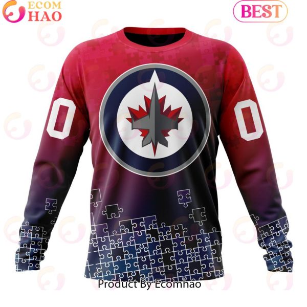 Personalized NHL Winnipeg Jets Special Autism Awareness Design ST2403 3D Hoodie