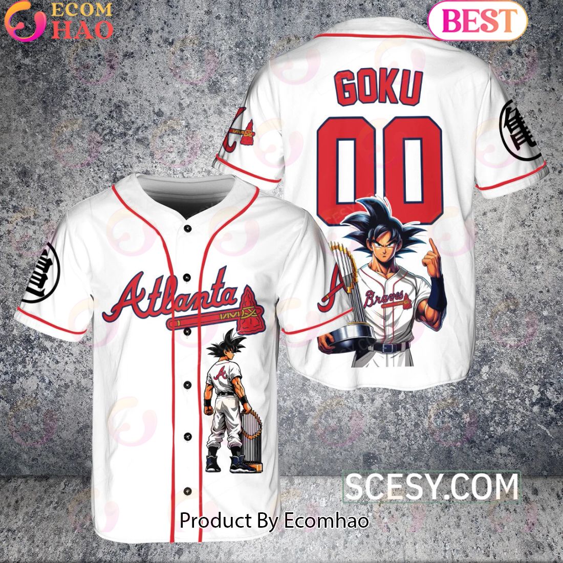 Atlanta Braves Dragon Ball Son Goku Baseball Jersey White