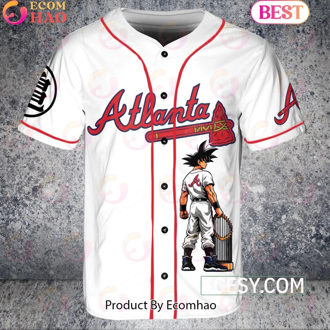 Atlanta Braves Dragon Ball Son Goku Baseball Jersey White