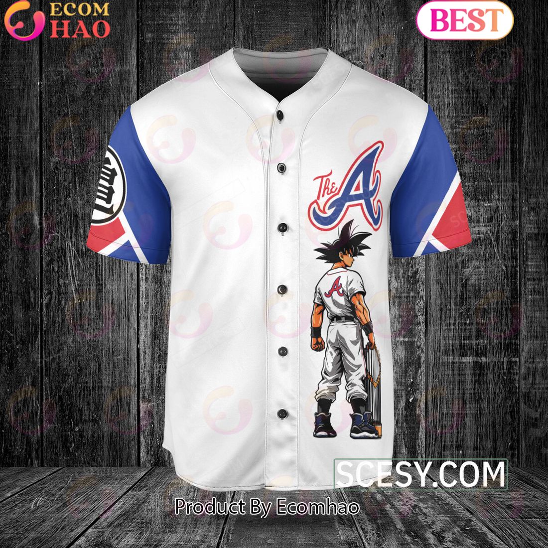 Atlanta Braves Dragon Ball Son Goku Baseball Jersey White Blue