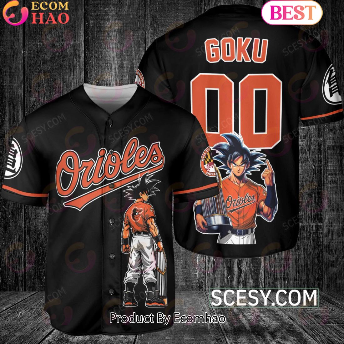 Baltimore Orioles Dragon Ball Son Goku Baseball Jersey Black Orange