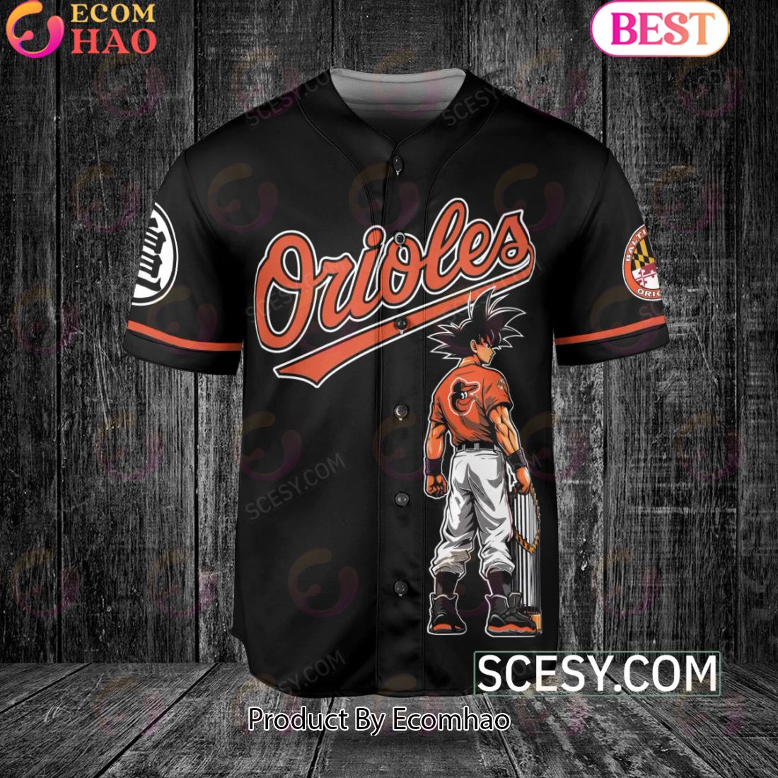 Baltimore Orioles Dragon Ball Son Goku Baseball Jersey Black Orange