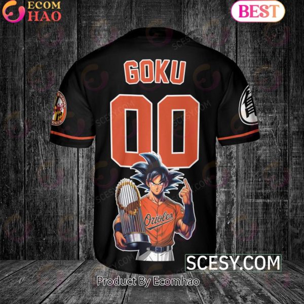 Baltimore Orioles Dragon Ball Son Goku Baseball Jersey Black Orange