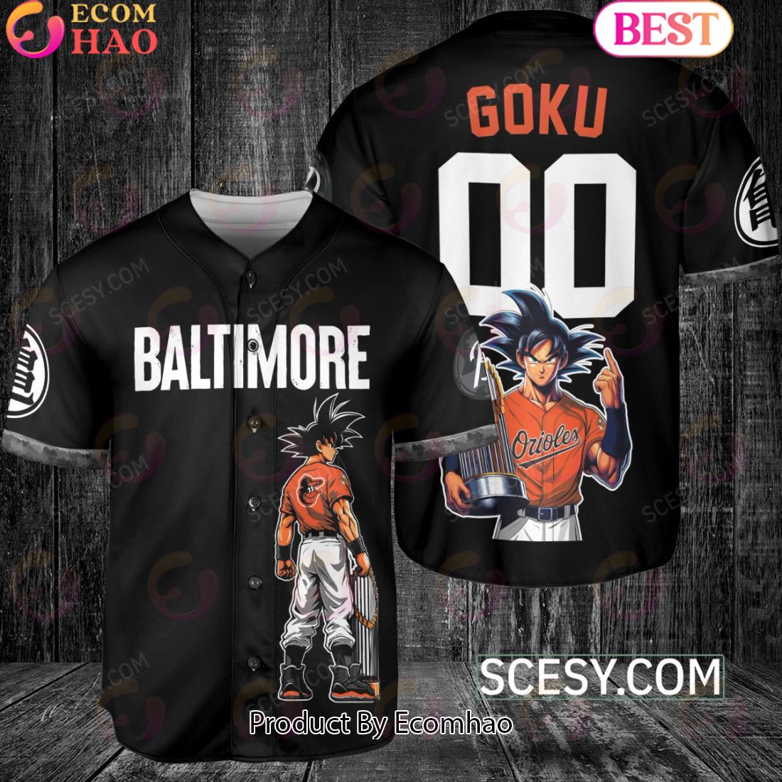 Baltimore Orioles Dragon Ball Son Goku Baseball Jersey Black White