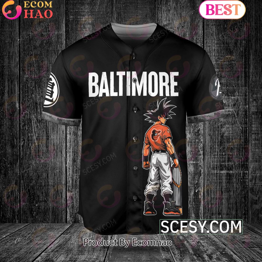 Baltimore Orioles Dragon Ball Son Goku Baseball Jersey Black White