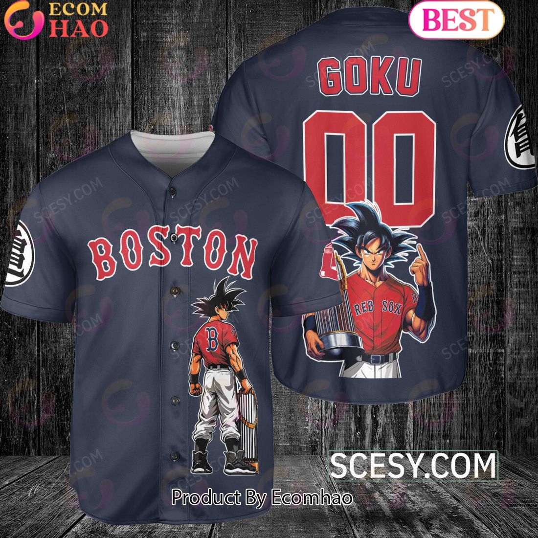 Boston Red Sox Dragon Ball Son Goku Baseball Jersey Navy