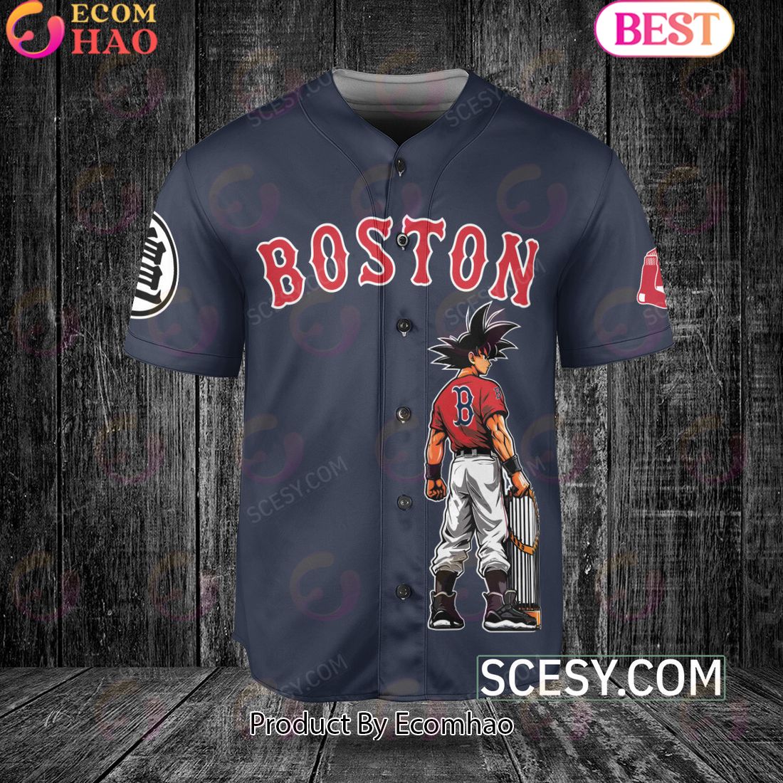 Boston Red Sox Dragon Ball Son Goku Baseball Jersey Navy