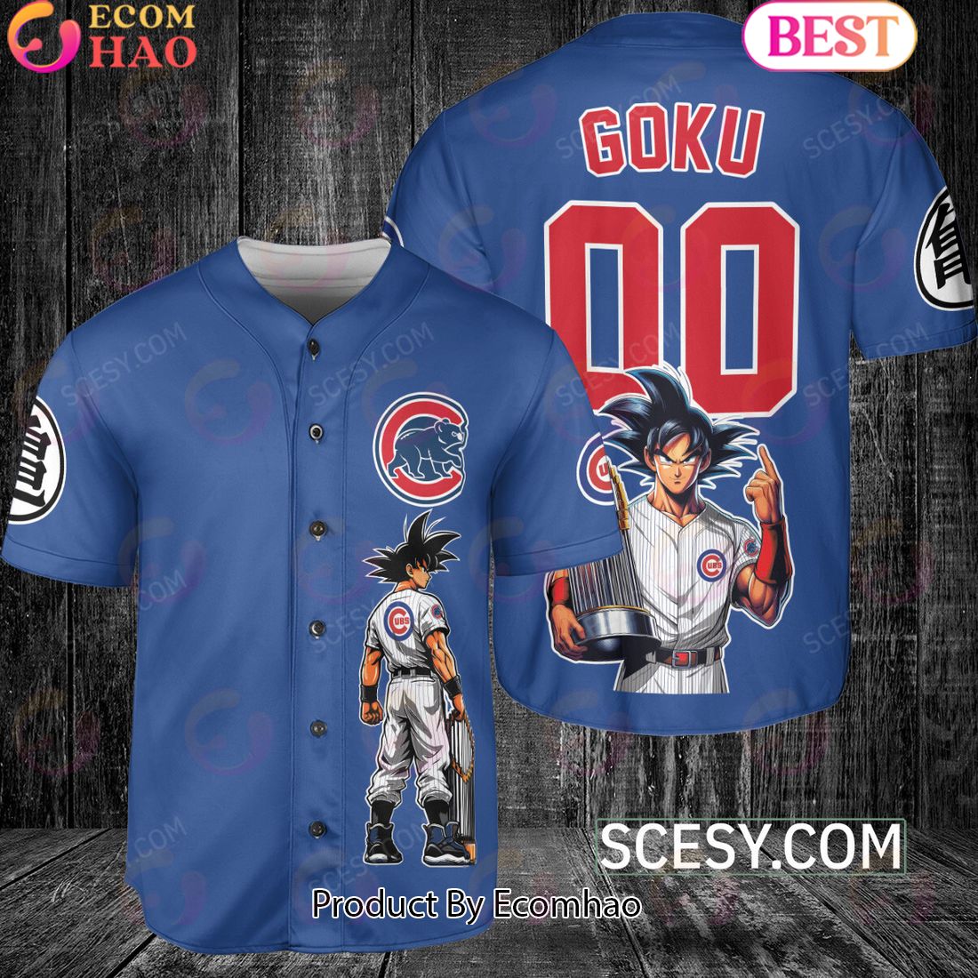 Chicago Cubs Dragon Ball Son Goku Baseball Jersey Blue