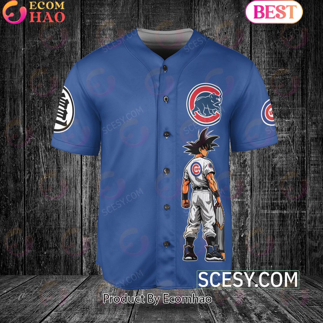 Chicago Cubs Dragon Ball Son Goku Baseball Jersey Blue