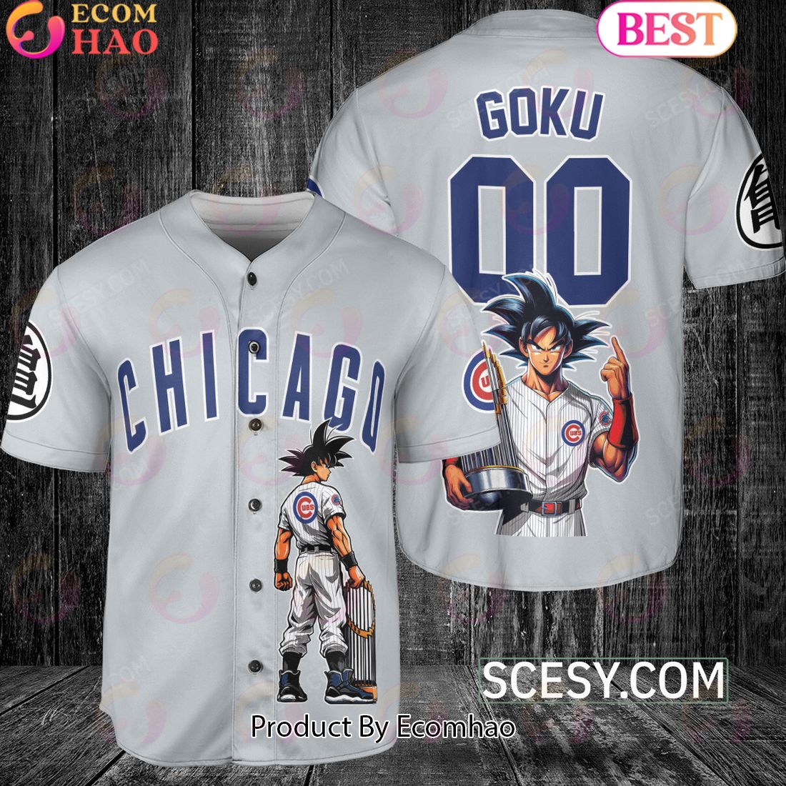 Chicago Cubs Dragon Ball Son Goku Baseball Jersey Gray