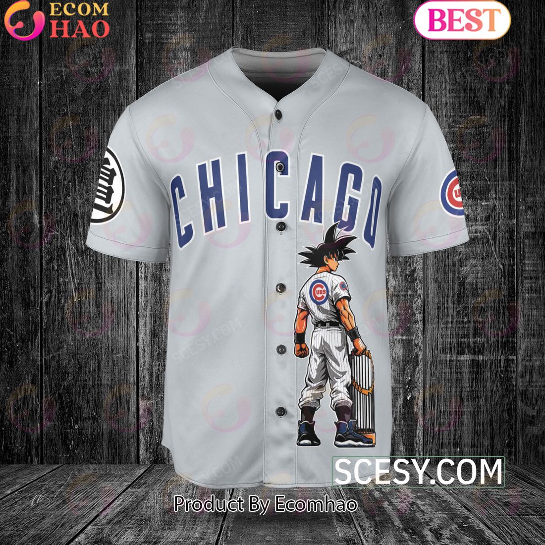 Chicago Cubs Dragon Ball Son Goku Baseball Jersey Gray