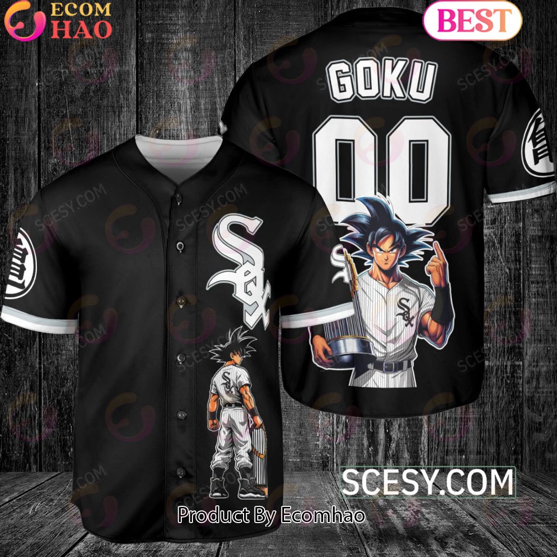 Chicago White Sox Dragon Ball Son Goku Baseball Jersey Black